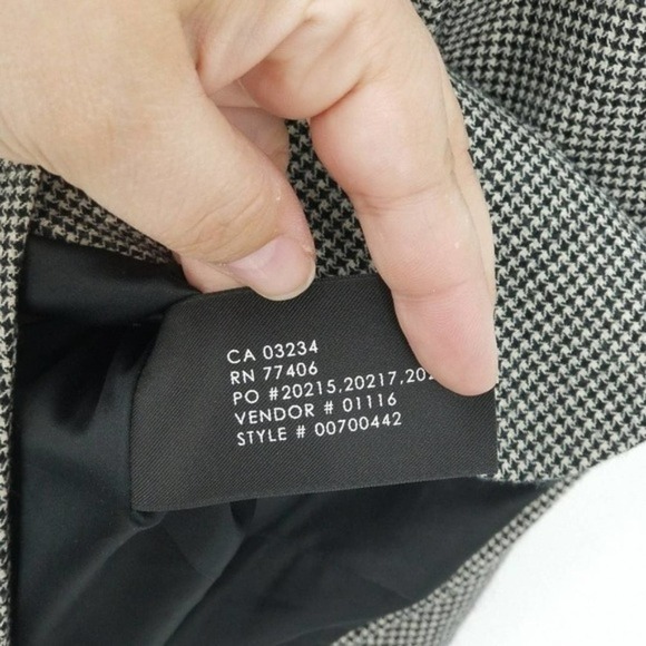 Club Monaco Black & White Hounds Tooth Plaid Classic 3 Pocket Blazer Size 2 - Picture 4 of 5